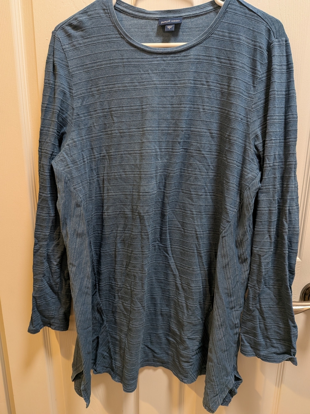 J. Jill Pure Jill Indigo Slate Blue Long-Sleeve Textured Crew Top Size L